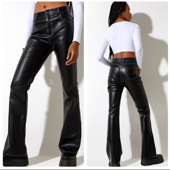 Faux Leather Pants White Stitching 